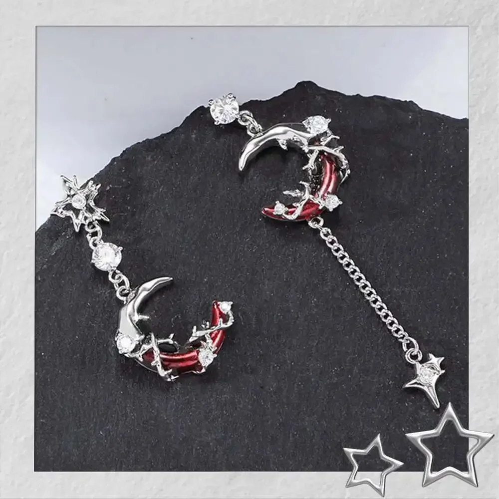 Sylus Inspired Blood Moon Earrings - Gothic Asymmetrical 925 Silver Pin Otome Je